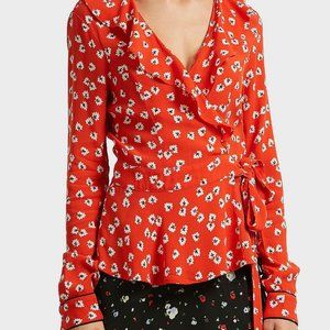 Ganni Silvery Crepe Wrap Blouse Size 36